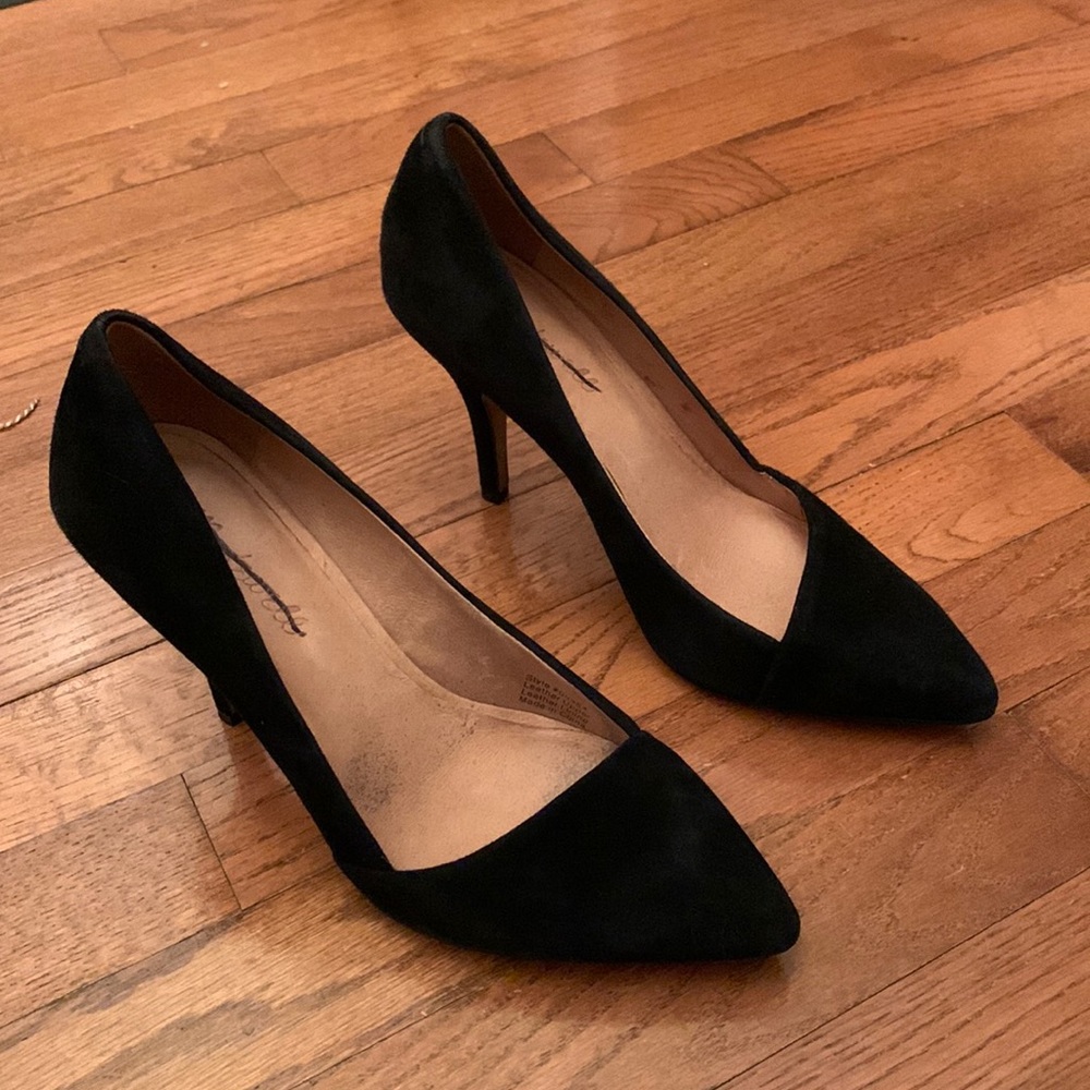 MADEWELL Leather Suede The Mira Midi Heel Black Pointed Toe Pump Size 8